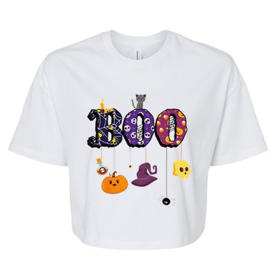 Boo Halloween Costume Spiders Ghosts Pumkin & Witch Hat Bella+Canvas Jersey Crop Tee