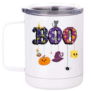 Boo Halloween Costume Spiders Ghosts Pumkin & Witch Hat 12 oz Stainless Steel Tumbler Cup