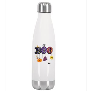 Boo Halloween Costume Spiders Ghosts Pumkin & Witch Hat Stainless Steel Insulated Water Bottle