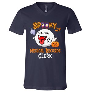 Boo Halloween Costume Spooky Medical Records Clerk V-Neck T-Shirt