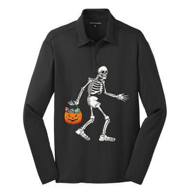 Bigfoot Halloween Costume Sasquatch Skeleton Spooky Yeti Love Silk Touch Performance Long Sleeve Polo