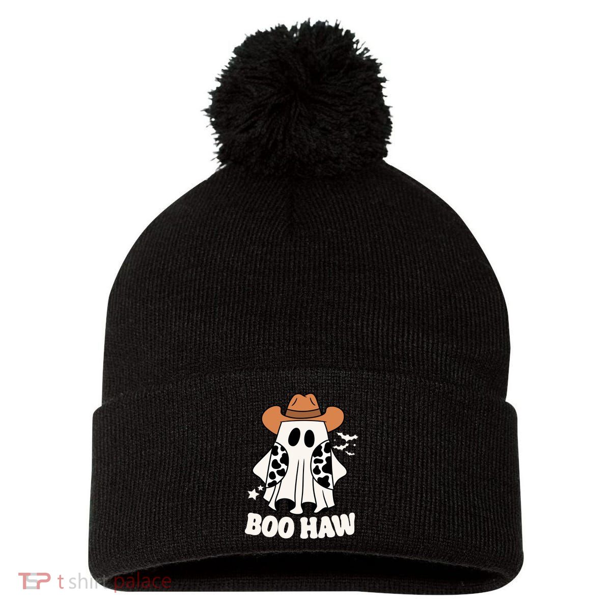 Boo Haw Country Ghost Funny Halloween Pom Pom 12in Knit Beanie