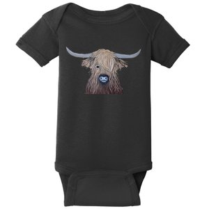 Bull Highland Cow Painting Charming Art Baby Bodysuit