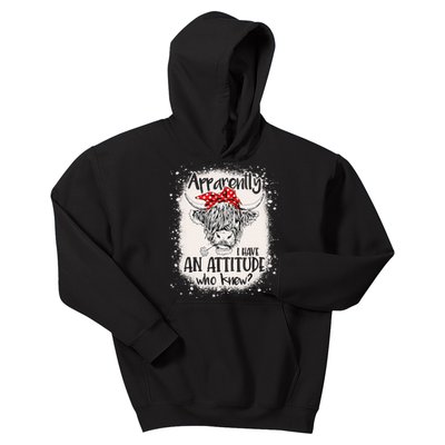 Bleached Highland Cow Apparantly I Have An Attitude Who Knew Kids Hoodie