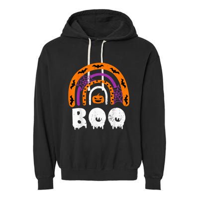 Boo Halloween Costume Rainbow With Spiders And Witch Hat Garment-Dyed Fleece Hoodie