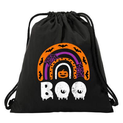 Boo Halloween Costume Rainbow With Spiders And Witch Hat Drawstring Bag