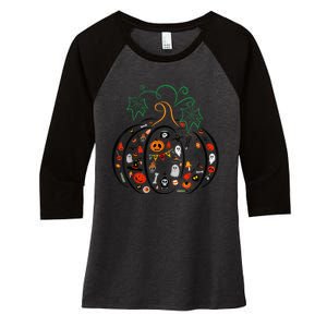 Boo Halloween Costume Spiders, Ghosts, Pumkin & Witch Hat Women's Tri-Blend 3/4-Sleeve Raglan Shirt