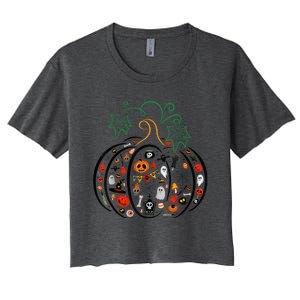 Boo Halloween Costume Spiders, Ghosts, Pumkin & Witch Hat Women's Crop Top Tee