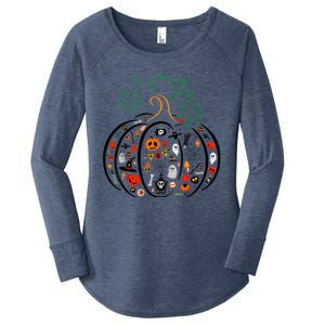 Boo Halloween Costume Spiders, Ghosts, Pumkin & Witch Hat Women's Perfect Tri Tunic Long Sleeve Shirt