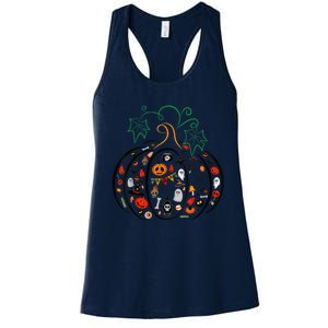 Boo Halloween Costume Spiders, Ghosts, Pumkin & Witch Hat Women's Racerback Tank