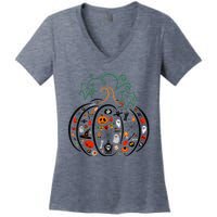 Boo Halloween Costume Spiders, Ghosts, Pumkin & Witch Hat Women's V-Neck T-Shirt