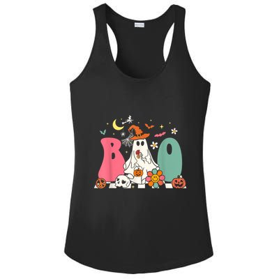 Boo Halloween Costume Spiders Ghosts Pumkin & Witch Hat Ladies PosiCharge Competitor Racerback Tank