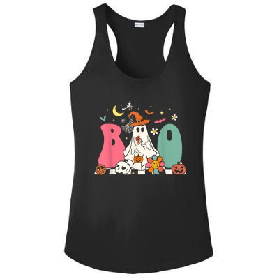 Boo Halloween Costume Spiders Ghosts Pumkin & Witch Hat Ladies PosiCharge Competitor Racerback Tank