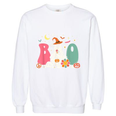 Boo Halloween Costume Spiders Ghosts Pumkin & Witch Hat Garment-Dyed Sweatshirt