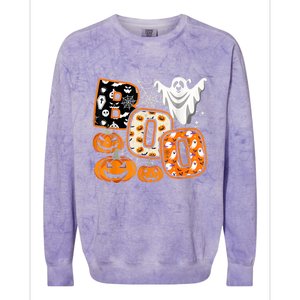 Boo Halloween Costume Spiders Ghosts Pumkin & Witch Hat Colorblast Crewneck Sweatshirt