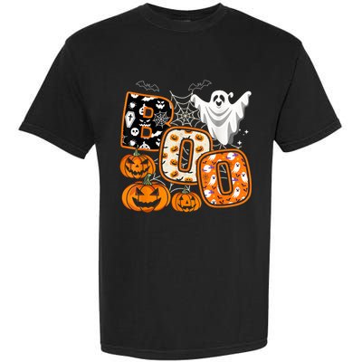 Boo Halloween Costume Spiders Ghosts Pumkin & Witch Hat Garment-Dyed Heavyweight T-Shirt