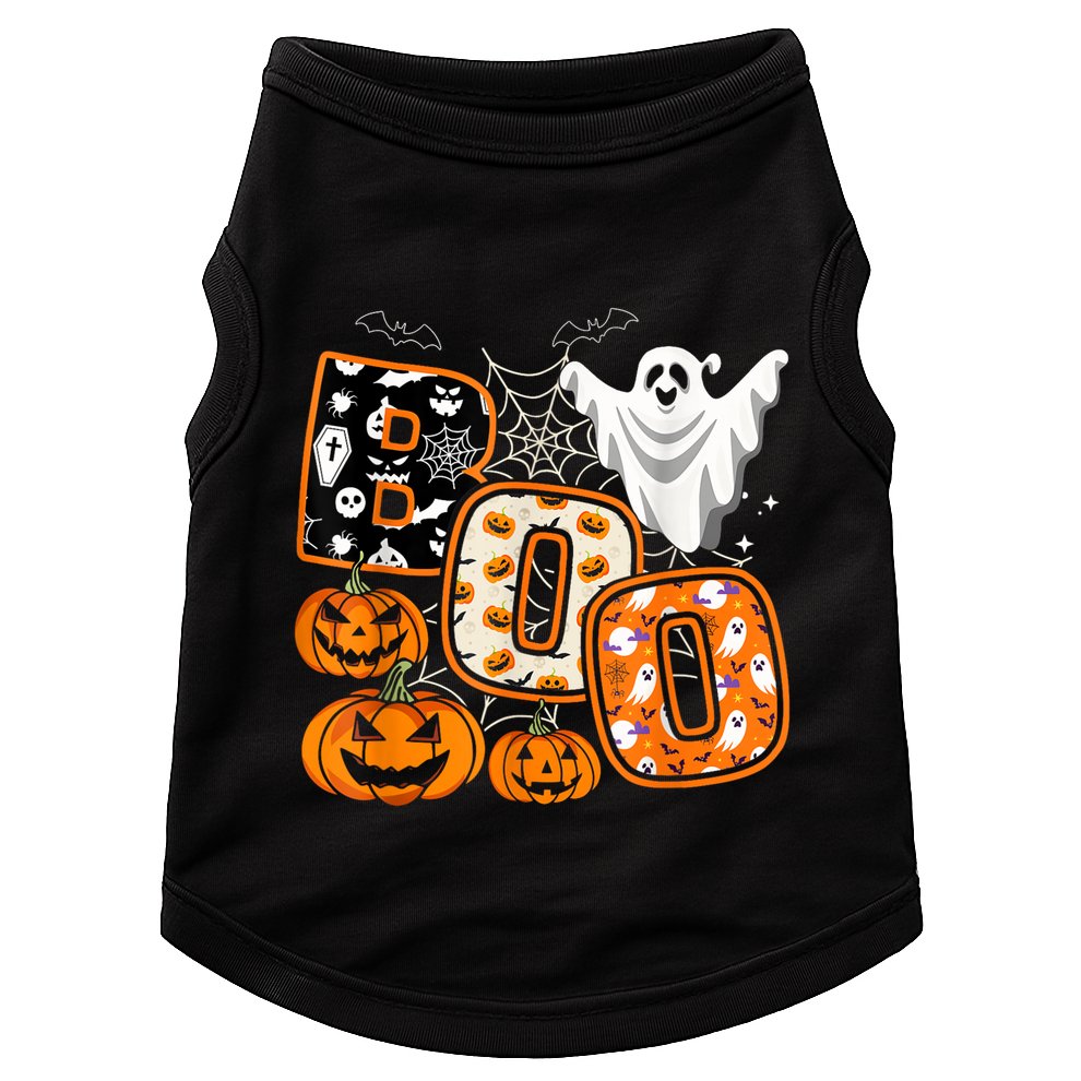 Boo Halloween Costume Spiders Ghosts Pumkin & Witch Hat Doggie Tank