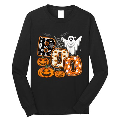 Boo Halloween Costume Spiders Ghosts Pumkin & Witch Hat Long Sleeve Shirt