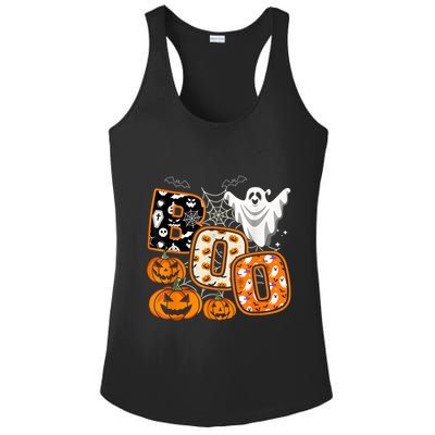 Boo Halloween Costume Spiders Ghosts Pumkin & Witch Hat Ladies PosiCharge Competitor Racerback Tank