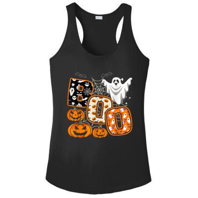 Boo Halloween Costume Spiders Ghosts Pumkin & Witch Hat Ladies PosiCharge Competitor Racerback Tank