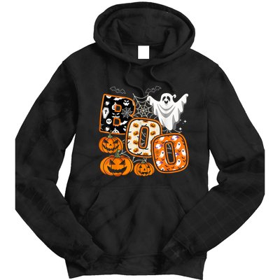 Boo Halloween Costume Spiders Ghosts Pumkin & Witch Hat Tie Dye Hoodie