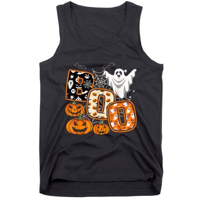 Boo Halloween Costume Spiders Ghosts Pumkin & Witch Hat Tank Top