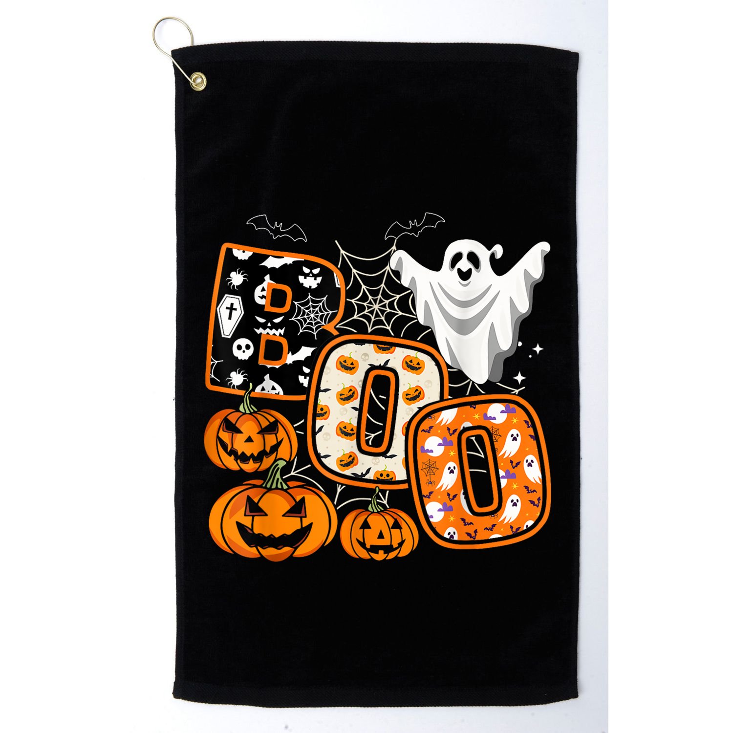 Boo Halloween Costume Spiders Ghosts Pumkin & Witch Hat Golf Towel
