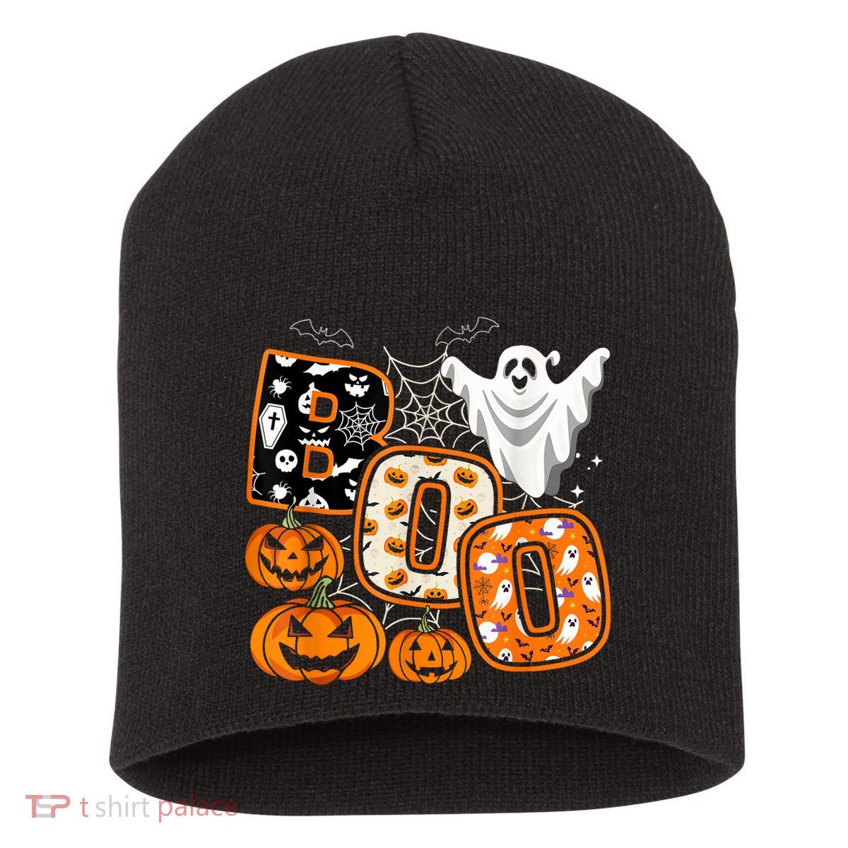 Boo Halloween Costume Spiders Ghosts Pumkin & Witch Hat Short Acrylic Beanie