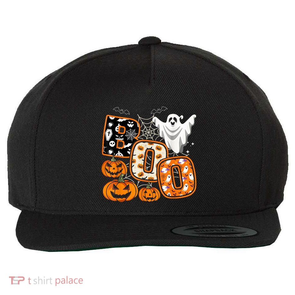 Boo Halloween Costume Spiders Ghosts Pumkin & Witch Hat Wool Snapback Cap