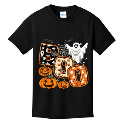 Boo Halloween Costume Spiders Ghosts Pumkin & Witch Hat Kids T-Shirt