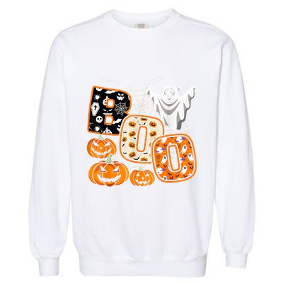 Boo Halloween Costume Spiders Ghosts Pumkin & Witch Hat Garment-Dyed Sweatshirt