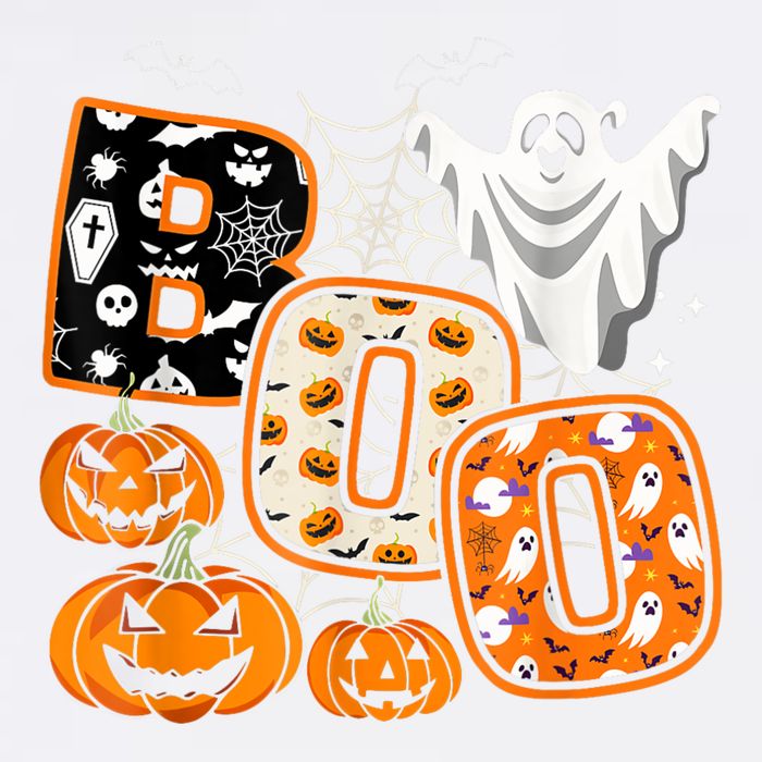 Boo Halloween Costume Spiders Ghosts Pumkin & Witch Hat Garment-Dyed Sweatshirt