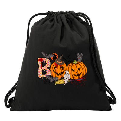 Boo Halloween Costume Spiders Ghosts Pumkin & Witch Hat Drawstring Bag