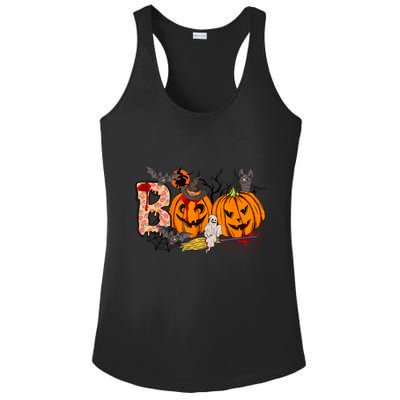 Boo Halloween Costume Spiders Ghosts Pumkin & Witch Hat Ladies PosiCharge Competitor Racerback Tank