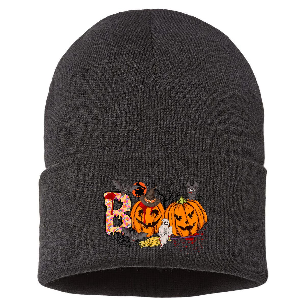 Boo Halloween Costume Spiders Ghosts Pumkin & Witch Hat Sustainable Knit Beanie