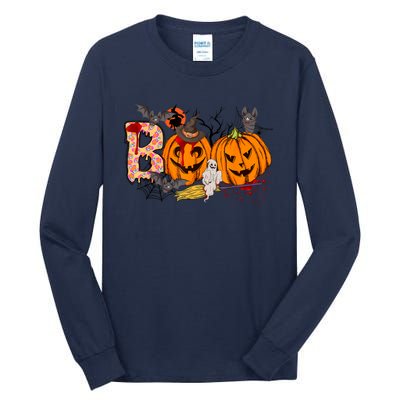 Boo Halloween Costume Spiders Ghosts Pumkin & Witch Hat Tall Long Sleeve T-Shirt