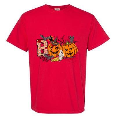 Boo Halloween Costume Spiders Ghosts Pumkin & Witch Hat Garment-Dyed Heavyweight T-Shirt