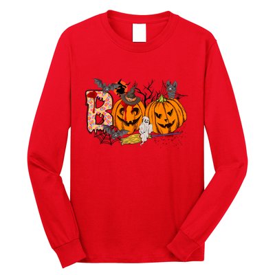 Boo Halloween Costume Spiders Ghosts Pumkin & Witch Hat Long Sleeve Shirt