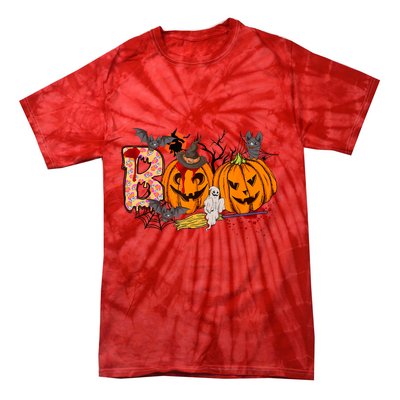 Boo Halloween Costume Spiders Ghosts Pumkin & Witch Hat Tie-Dye T-Shirt