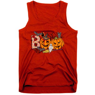 Boo Halloween Costume Spiders Ghosts Pumkin & Witch Hat Tank Top