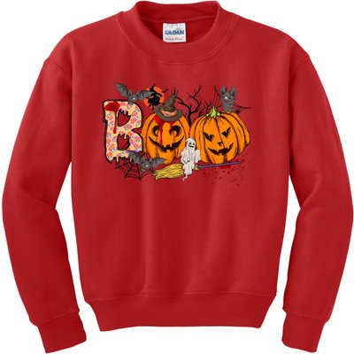 Boo Halloween Costume Spiders Ghosts Pumkin & Witch Hat Kids Sweatshirt