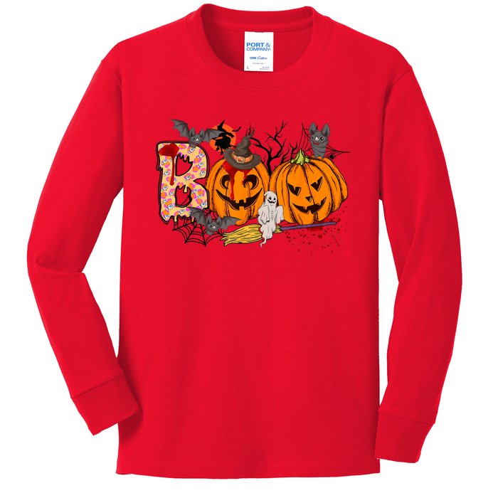 Boo Halloween Costume Spiders Ghosts Pumkin & Witch Hat Kids Long Sleeve Shirt