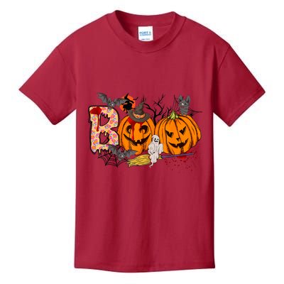 Boo Halloween Costume Spiders Ghosts Pumkin & Witch Hat Kids T-Shirt
