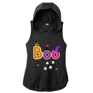 Boo Halloween Costume Spiders Ghosts Pumkin & Witch Hat Ladies PosiCharge Tri-Blend Wicking Draft Hoodie Tank