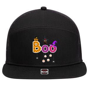 Boo Halloween Costume Spiders Ghosts Pumkin & Witch Hat 7 Panel Mesh Trucker Snapback Hat