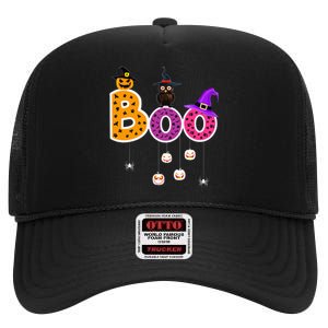 Boo Halloween Costume Spiders Ghosts Pumkin & Witch Hat High Crown Mesh Back Trucker Hat