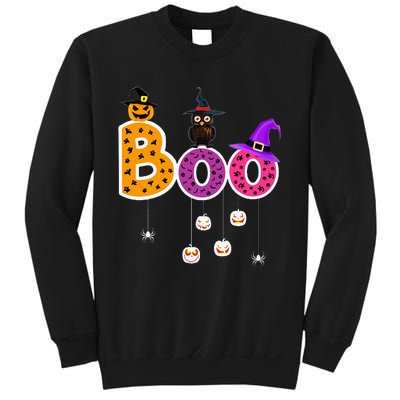 Boo Halloween Costume Spiders Ghosts Pumkin & Witch Hat Sweatshirt