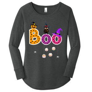 Boo Halloween Costume Spiders Ghosts Pumkin & Witch Hat Women's Perfect Tri Tunic Long Sleeve Shirt