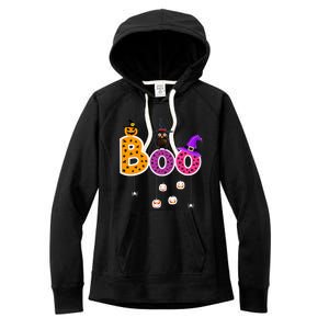 Boo Halloween Costume Spiders Ghosts Pumkin & Witch Hat Women's Fleece Hoodie