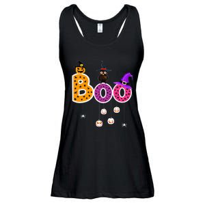 Boo Halloween Costume Spiders Ghosts Pumkin & Witch Hat Ladies Essential Flowy Tank